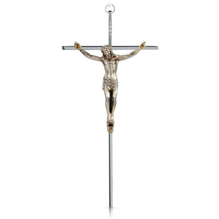 Crucifix - Solid Brass-Antique Silver Polished Wall Cross -10' - Packed In Gift Box - Decorative Crosses (Antique Silver)