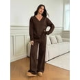 thumbnail image 2 of Domzest Sweatsuits 2 Piece Sets for Women Long Sleeve V Neck Off the Shoulder Sweatshirt & Wide Leg Sweatpants Casual Fall Outfits Coffee XL, 2 of 5