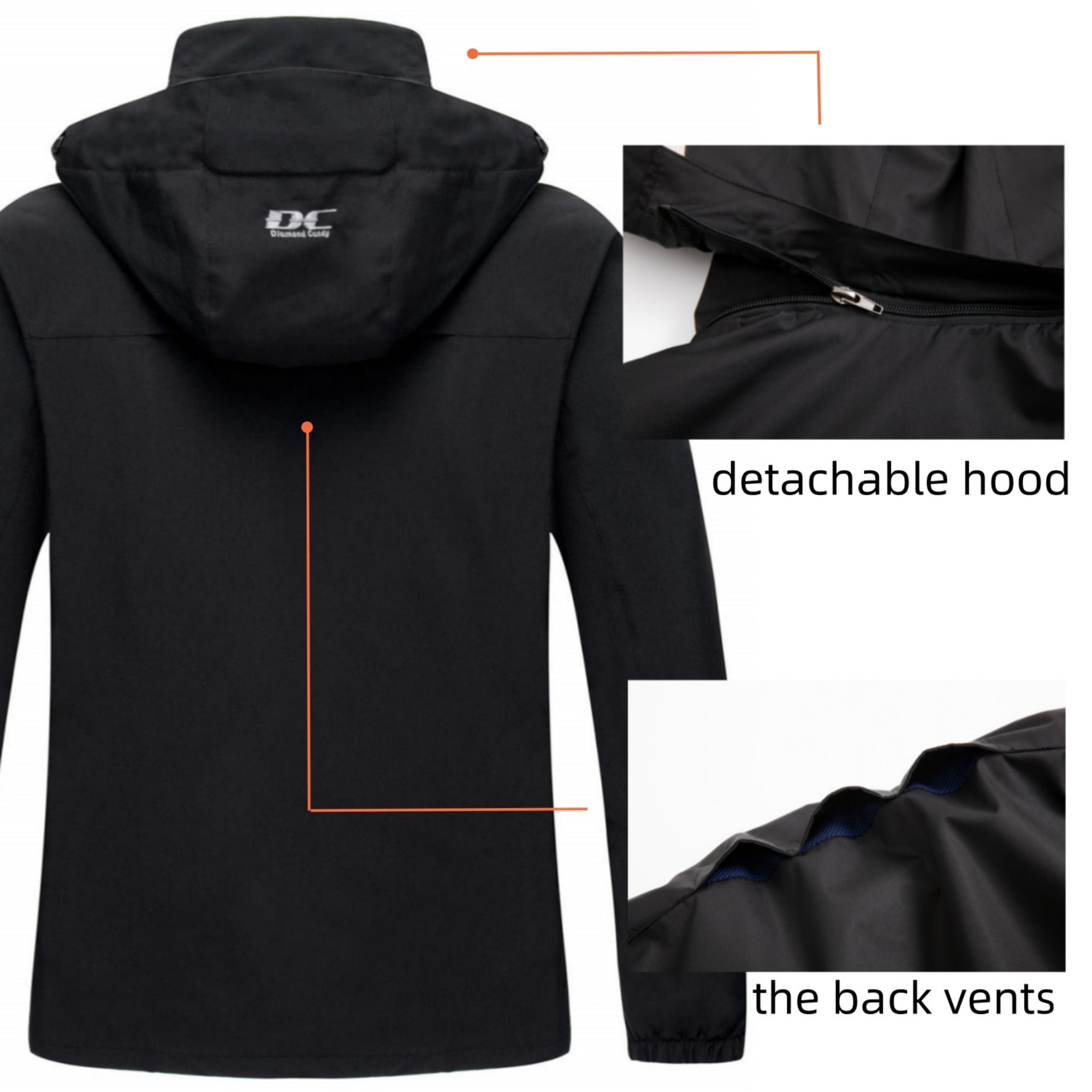 Diamond Candy Men's Hooded Waterproof Jacket Lightweight Rain Jacket Outdoor Casual Sportswear