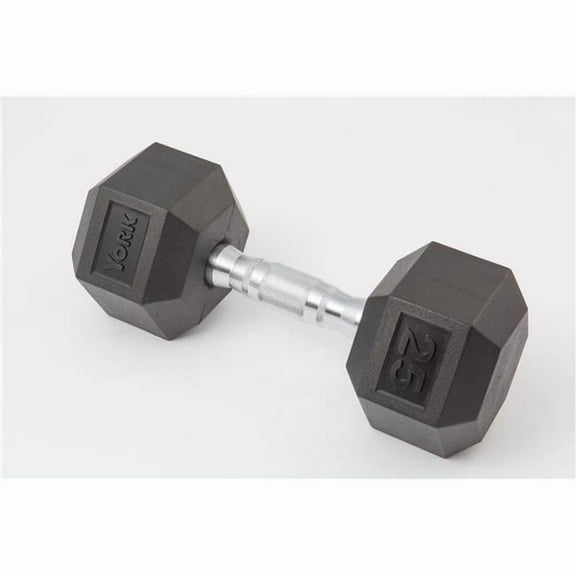 York Barbell Rubber Hex Dumbbell, Chrome Ergo Handle, 70 lbs, Single