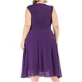 thumbnail image 4 of HKEJIAOI Cadeau d'Anniversaire Liquidation Robe de Bal Décontractée Col Rond Robe Sans Manches Col Rond Femme Solide Robe en Chiffon Mi-Mollet Violette, 4 of 9