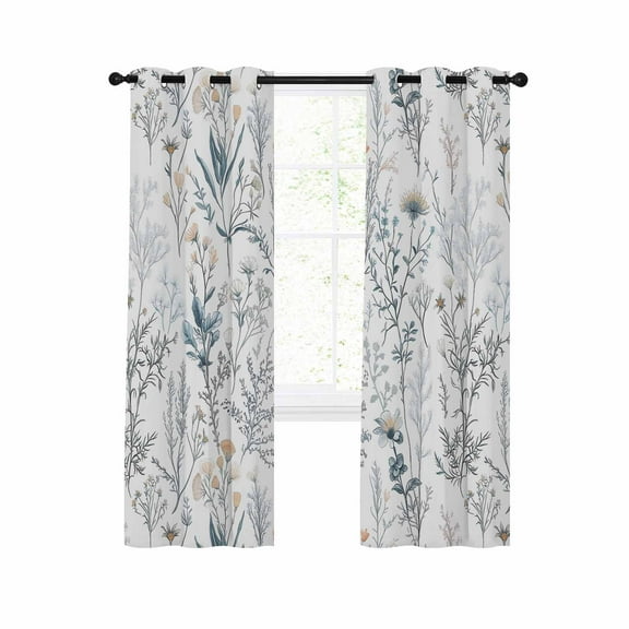 Blue Flower Blackout Curtains 45 Inches Long for Bedroom, Watercolor Floral Leaves Spring Botanical Thermal Insulated Room Darkening Black Out Window Curtain Panels Grommet Drapes for Living Room