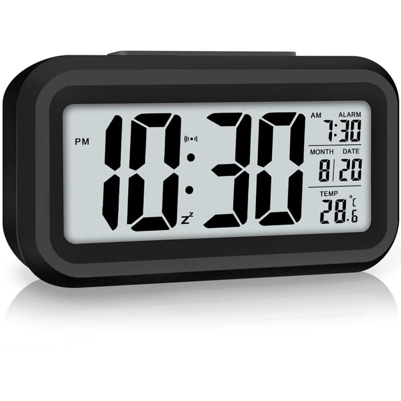 Digital Wall Clock Black Day Date Temperature Display Snooze Alarm Function 
