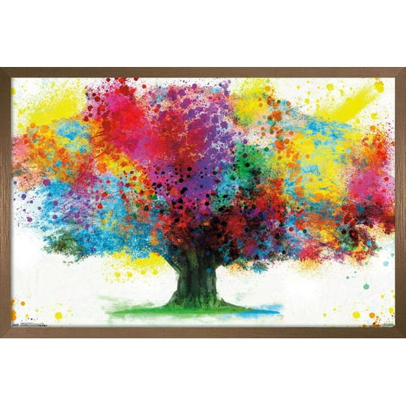 Color Bursting Tree Wall Poster, 22.375" x 34", Framed
