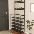 thumbnail image 3 of 4-Tier Coat and Shoe Rack, Multifunction Coat Rack, Coat Rack with Storage Shelf, Coat Rack with Shelf, Bedroom Entryway Freestanding Garment Clothes Organizer Rack with Hat Hanger, 3 of 5