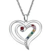 Personalized Women's Silvertone or Goldtone Family Heart Birthstone Pendant, 20"