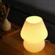 thumbnail image 5 of Lámpara de hongo, lámparas de mesita de noche de mesa de vidrio, estilo vintage translúcido a rayas, decoración de hongo de noche pequeña, remolino de luz para ambiente, (raya blanca), 5 of 5