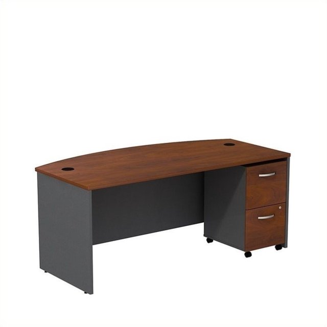 Series C 72" Bowfront Desk with Pedestal in Hansen Cherry - Engineered Wood