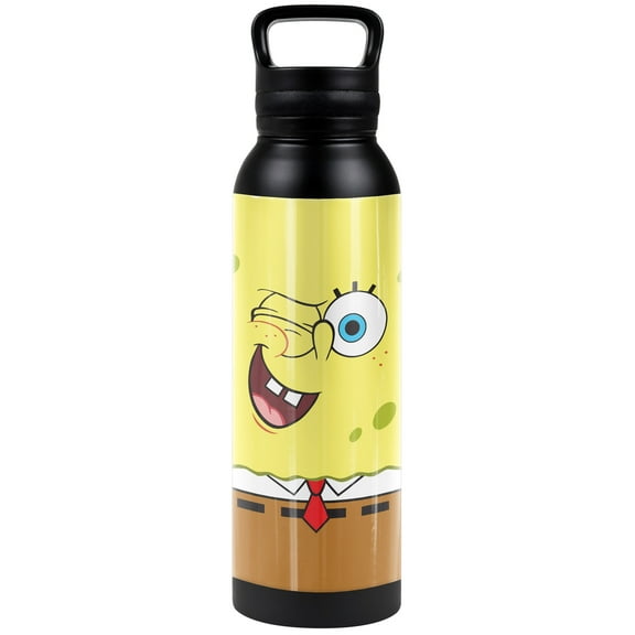 Spongebob Official Spongebob Surprise Face 24 oz Insulated Canteen Water Bottle, Leak Resistant, Vacuum Insulated Stainless Steel with Loop Cap