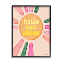 Stupell Industries Hello Sunshine Groovy Text Pink Green Sun Rays Graphic Art Black Framed Art Print Wall Art, Design by Ilene Segal