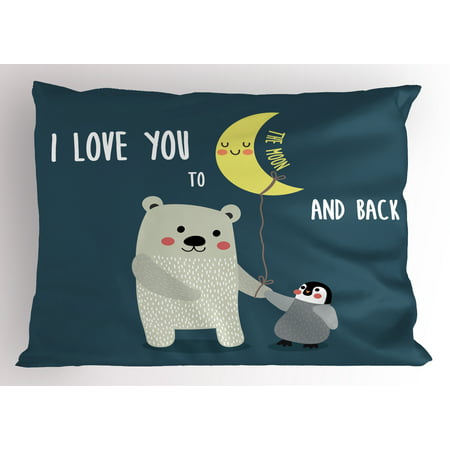 I Love You Pillow Sham Teddy Bear and Penguin Best Friends Arctic Lovers under Moon Cartoon, Decorative Standard Queen Size Printed Pillowcase, 30 X 20 Inches, Slate Blue Grey Yellow, by (Best Malbec Under 30)