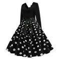 thumbnail image 2 of SwiftWear Women's Retro Polka Dots V-Neck Long Sleeve Dress with Bow Tie & Pleated Skirt - Casual Elastic Waist Midi Dresses​, 2 of 7