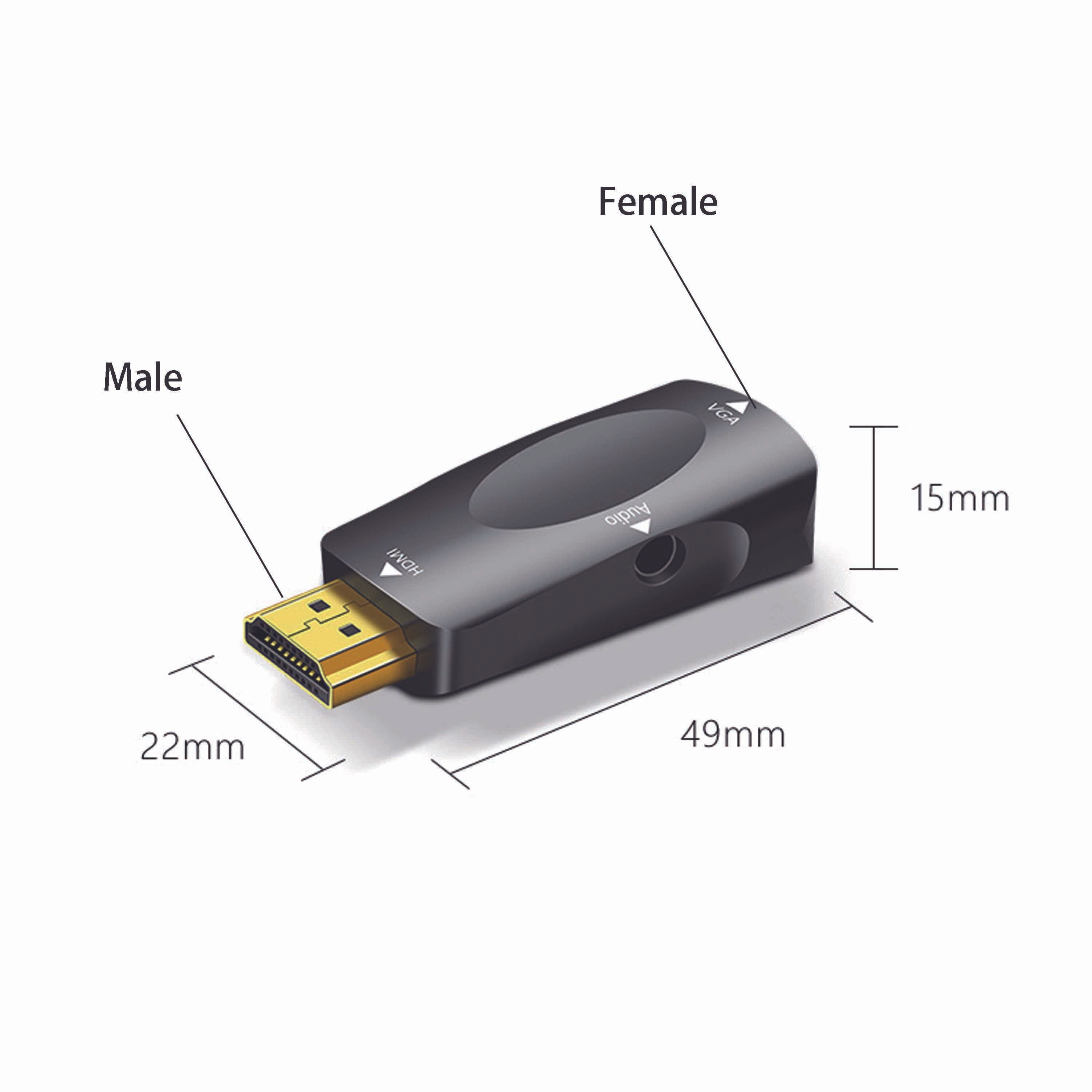 HDMI Male To VGA Female Adapter,With 3.5mm Audio Converter Wire Compatible With PC,Monitor,Projector,1080p HD-Black-5pack