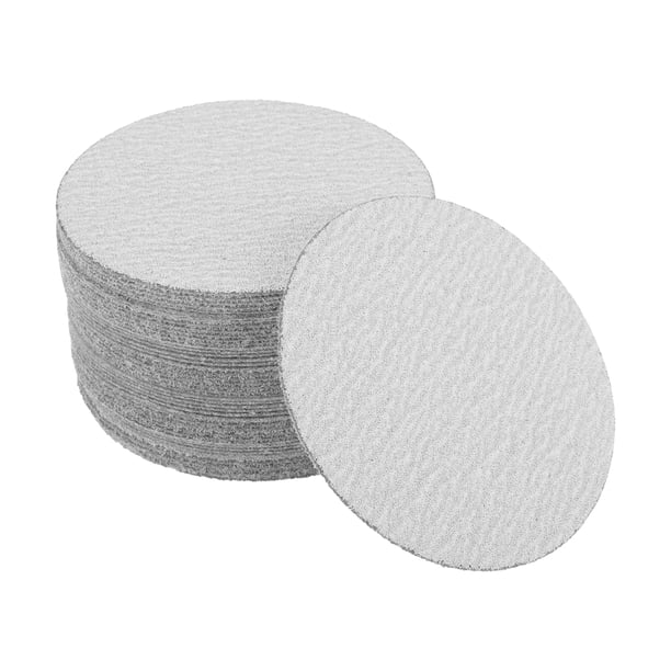 Discos de Lija Unique Bargains, 3.94" 80 Grano para Reparación Automotriz, Papel de Lija Redondo con Gancho y Bucle de Óxido de Aluminio Blanco, 50 Pcs