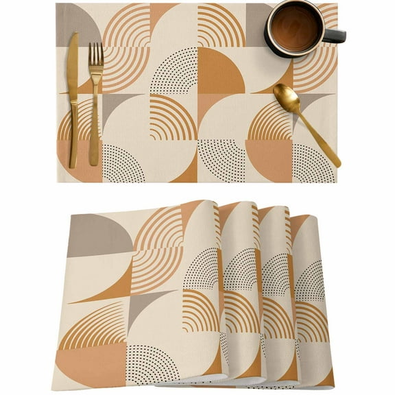 Orange Color Block Abstract Geometric Placemats Set of 4,Wipeable Washable Table Mats for Dining Tables,Mid Century Minimalist Art Place Mats for Kitchen Event Party Tabletop Decor