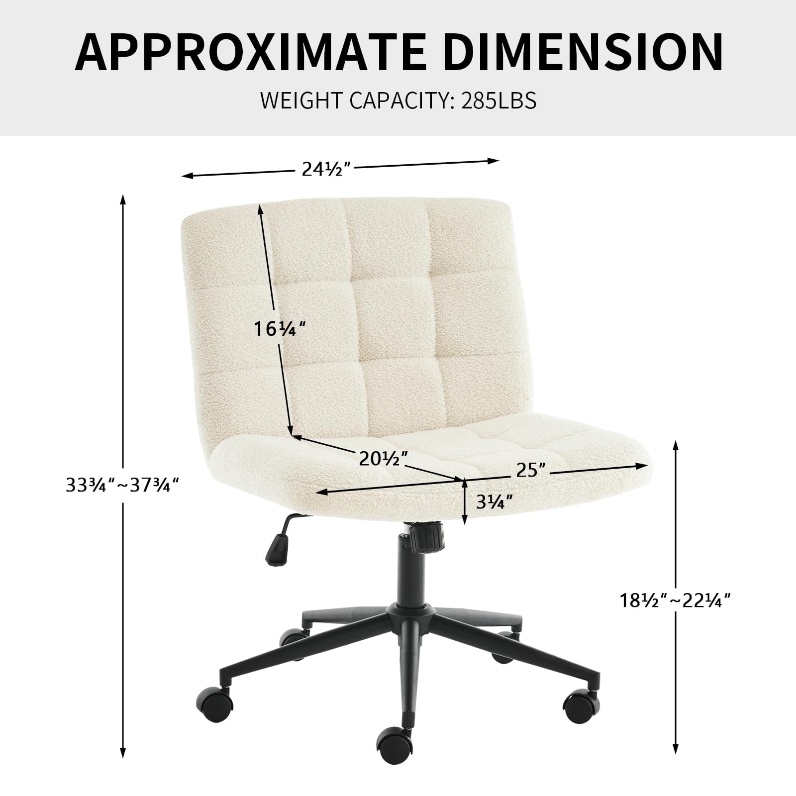 Modern Armless Home Office Chair Wide Desk Chair with Wheels for Home Office, Bedroom, Ivory white