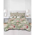 thumbnail image 2 of Quilts Queen Size Bedding Set, White Pink Flower Reversible Summer Quilt 3 Pieces, Shabby Chic Spring Vintage Leaf Green Lightweight Bedspreads Coverlets with 2 Pillow Shams for All Seasons, 2 of 5