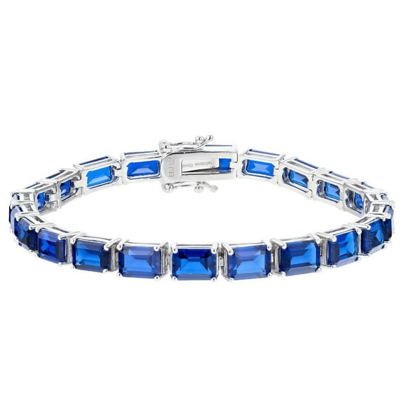 Sapphire bracelet 18K White Gold Plated, Sapphire Tennis Bracelet for Women, Gift For Her, Emerald cut Sapphire Tennis Bracelet