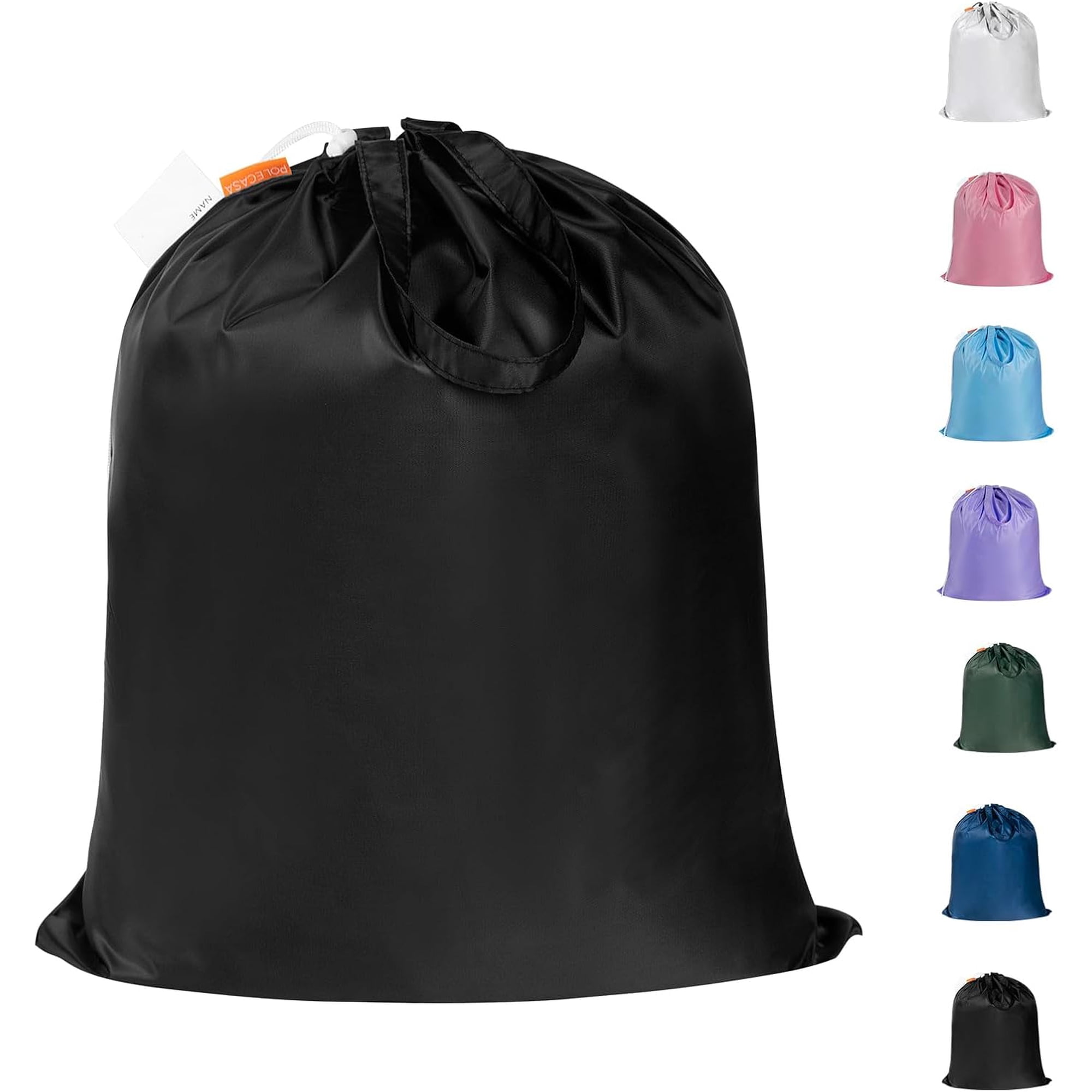PETGLE Extra Heavy-Duty Laundry Bag 21x24”- Machine Washable Small Storage Bag with Reinforced Handles & Drawstring Closure & ID Tag for College Dorm Travel - Black