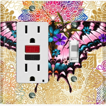 Metal Light Switch Plate Cover Unique Colorful Floral Butterfly Blue BUT023