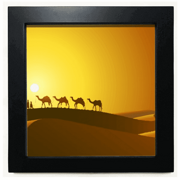 Sunset All the Way to the Silk Road Camel Desert Black Square Frame Picture Wall Tabletop