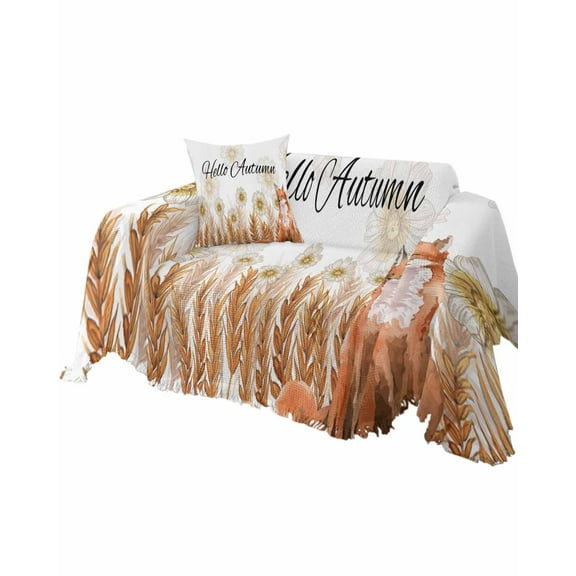 Fall Flowers Fox Sofa Couch Covers for Dog,Washable Sectional Couch Slipcovers for Loveseat with Tassels,Thanksgiving Autumn Natural Wheat Farmhouse Non Slip Sofa Throw Cover Blanket Large 71x102