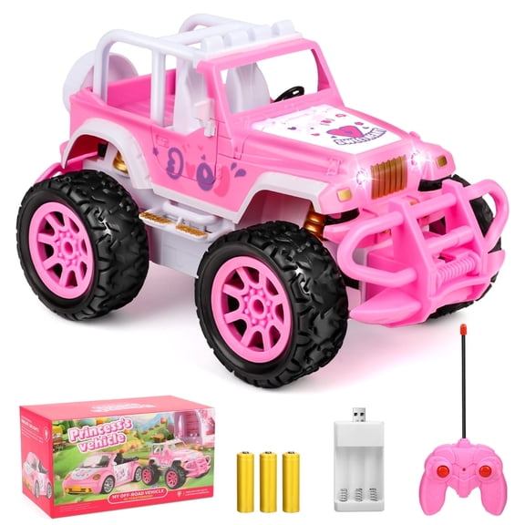 Flooyes Remote Control Car for Girls, Pink RC Car, 2.4Ghz All Terrain Off-Road RC Truck with Rechargeable Battery, Girl Toys Birthday Gifts for 3 4 5 6 7 8 Years Old Kids
