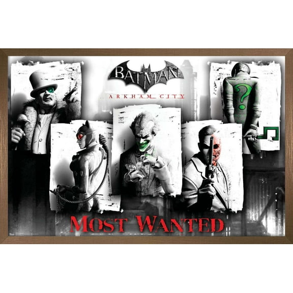 DC Comics Video Game - Arkham City - Most Wanted Wall Poster, 22.375" x 34", Framed