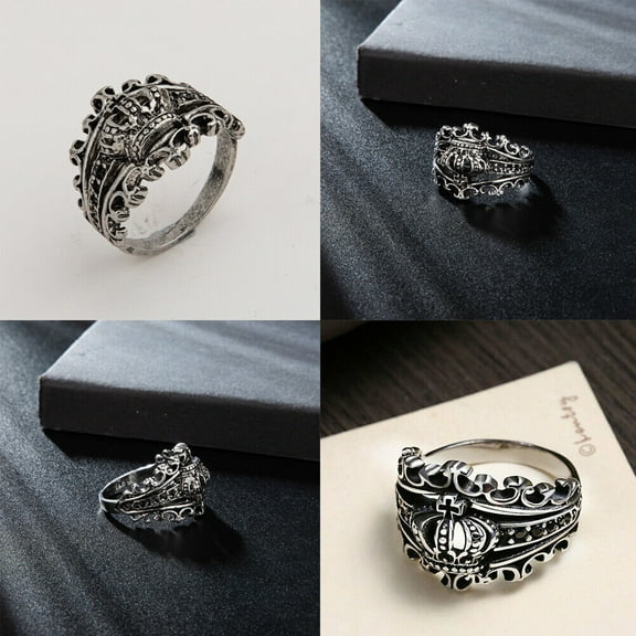 US 1-2 Pcs Mens Black CZ King Crown Ring Men Stainless Steel Size 7 8 9 10 11