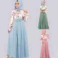 thumbnail image 6 of Ethnic Women Ramadan Eid Abaya Long Sleeve Floral Contrast Color Knot Front Maxi Long Dress Muslim Islamic Party Robe, 6 of 19