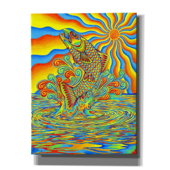 Epic Graffiti 'Psychedelic Rainbow Trout Fish' by Rebecca Wang Art, Canvas Wall Art, 12"x16"
