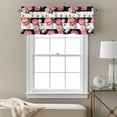 thumbnail image 4 of Rod Pocket Window Valances Country Pink Rose Flowers Short Kitchen Curtains Floral on Black White Striped Window Treatment Drapes for Bedroom Bathroom Living Room 42x12In,1 Panel, 4 of 9