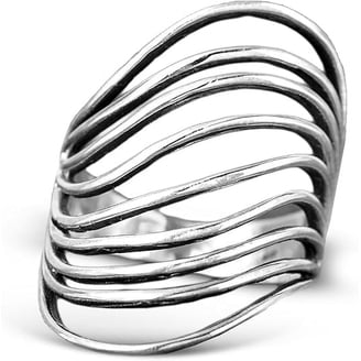 Handmade Sterling Silver Adjustable Ring - Hammered & Smooth Texture, Solid Silver Wire