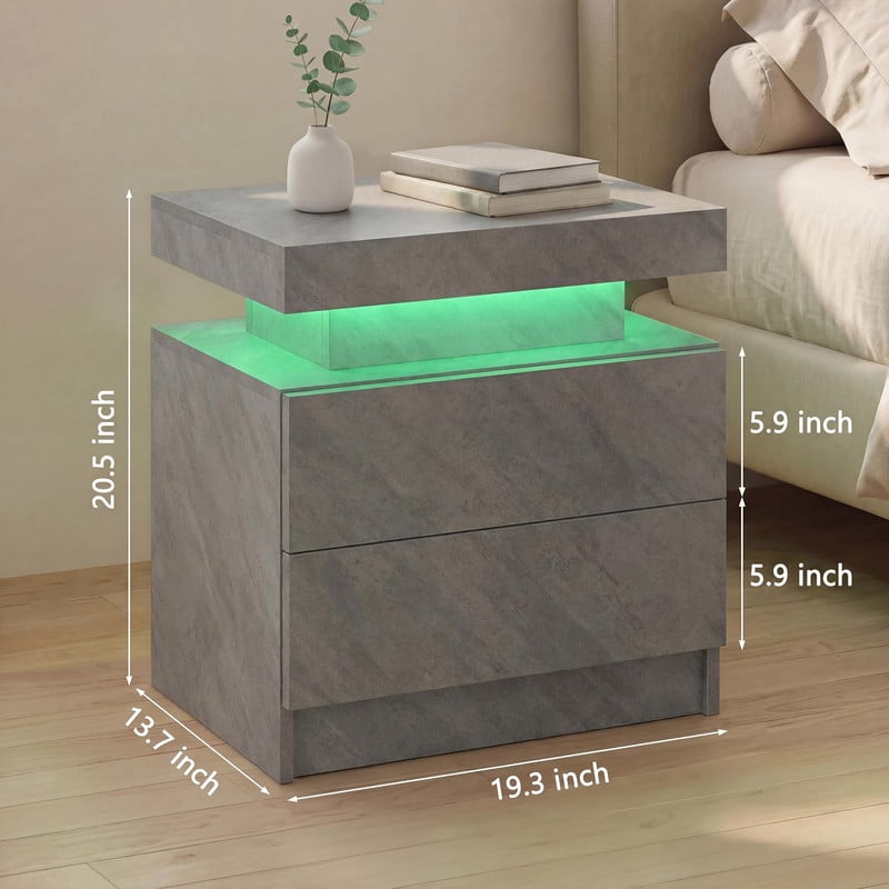 Howcool LED Nightstand, 2 Drawer Bedside Side Table with LED Lights for Bedroom Living Room