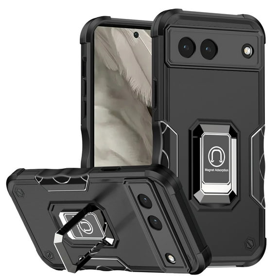 Military Grade Shockproof Hybrid Armor Case with Ring Grip for Google Pixel 7a - Black