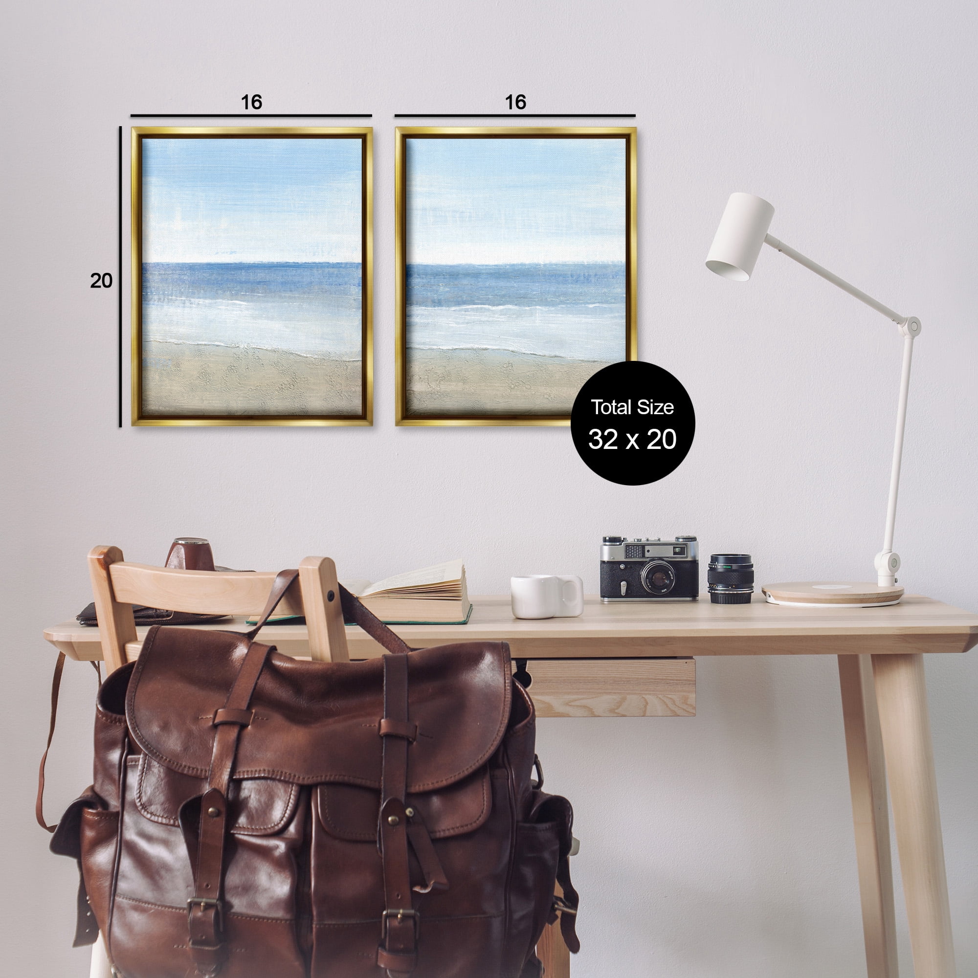 Stupell Industries Coastal Seafoam Beach Waves Nature Painting Gold Floater Framed Canvas Art Print Wall Art, 17 x 21, Set of 2