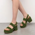 thumbnail image 5 of YDN Women Classic Double Adjustable Buckle Strap Sandals Platform Round Open Toe Block Mid Heels Outfit Casual Shoes Size 5.5 Green, 5 of 5