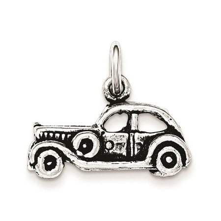 Ladies Silver Antiqued 3-D Old Fashioned Car Polished Open-bottom Charm Pendant