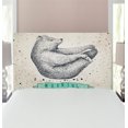 thumbnail image 1 of Yoga Headboard, Contemporary Illustration of Meditating Bear on Vintage Background Calm Life, Upholstered Decorative Metal Bed Headboard with Memory Foam, Twin Size, Cream Black Green, by Ambesonne, 1 of 4