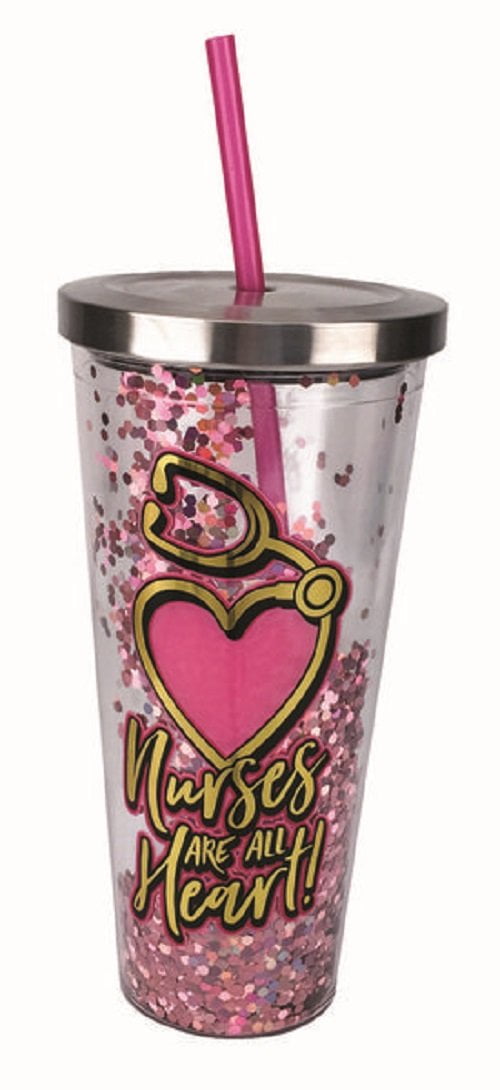Moon & Back Glitter Printed Tumbler with Straw & Lid Love & Hearts 30 oz 