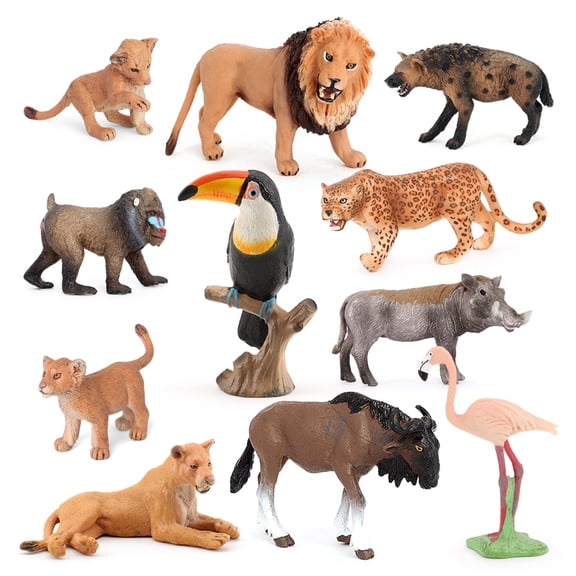 Jungle Animal Figures 11PCS African Figurines Zoo Lion Jungle Forest King Christmas Birthday Gift