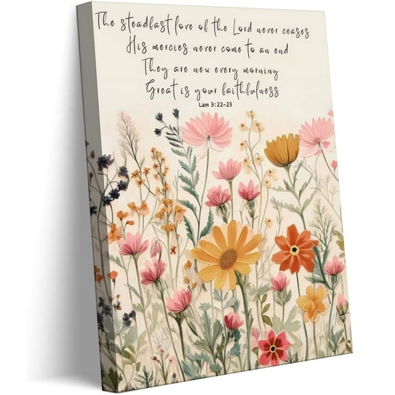 Christian Floral Scripture Canvas Wall Art Wildflower Bible Verse Posters Prints Steadfast Love Of Lord Religious Faith Wall Decor Picture for Living Room Bedroom Decoration