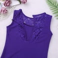 thumbnail image 6 of YONGHS Kids Girls Floral Lace Splice Gym Ballet Dance Leotard Sleeveless Tank Top Bodysuit Purple 3-4, 6 of 7