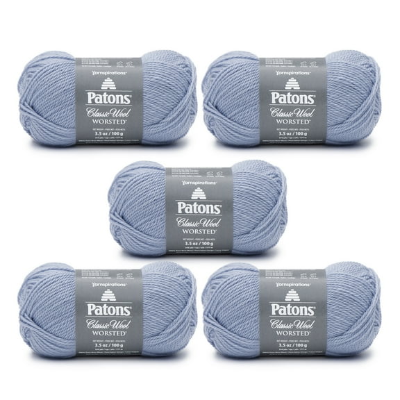 Patons Classic Wool Blue Fog Yarn - 5 Pack of 3.5oz/100g - Wool - 4 Medium - 210 Yards - Knitting/Crochet