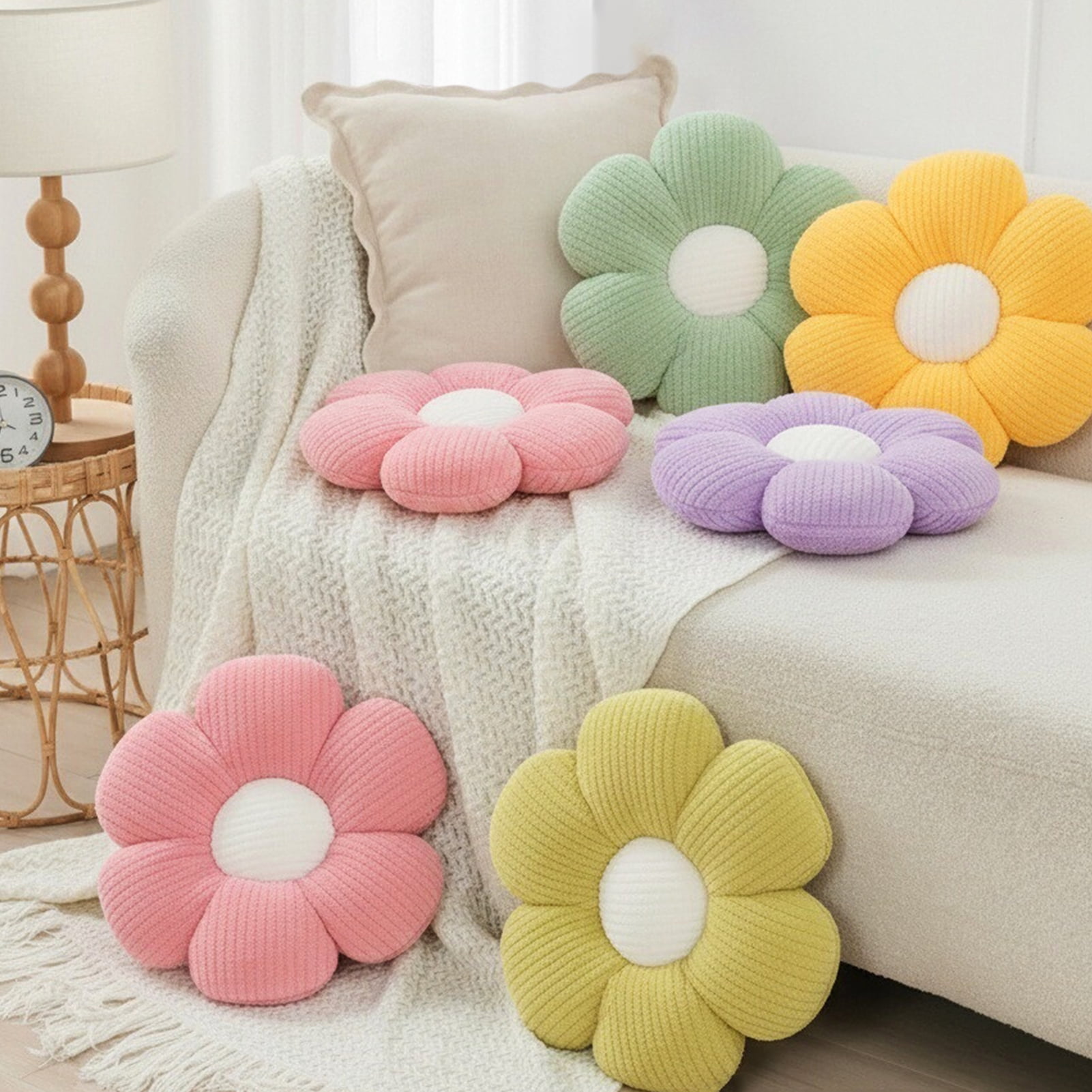 HonorHut 2 Pack Flower Pillows Soft Six Petal Daisy Shaped Throw Pillows Home Decorative Seating Cushion for Reading Sofa Couch Chair 15.7Inch White and Pink