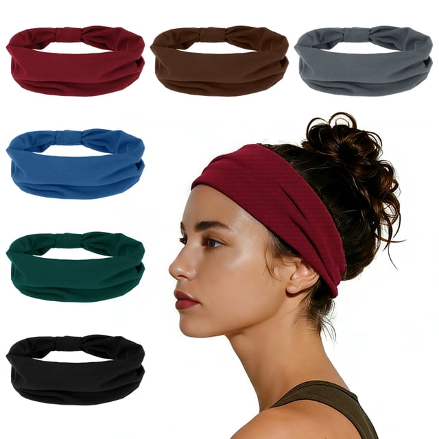 Diademas únicas para mujeres, diadema elástica antideslizante, banda para el cabello atlética que absorbe la humedad, gris oscuro, 6 Pcs