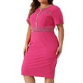 thumbnail image 2 of DARING DIVA Plus Size Button Crew Neck Bodycon Pencil Dress 2X Hot Pink, 2 of 6