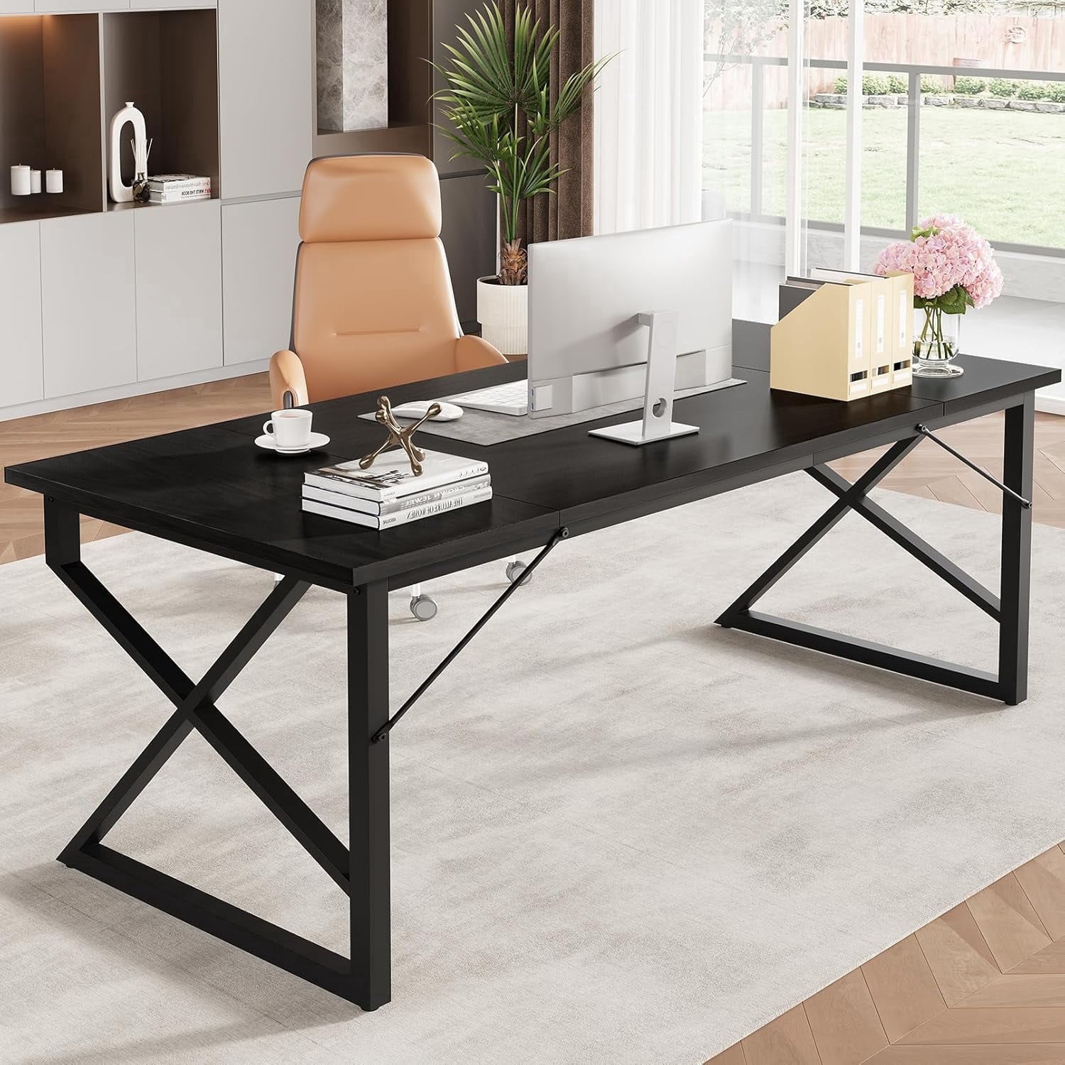 Vividwood 70.9-Inch Executive Desk, Heavy Duty Industrial Home Office Desk, Modern Large Computer Desk for Home Office, 500 lbs Capacity