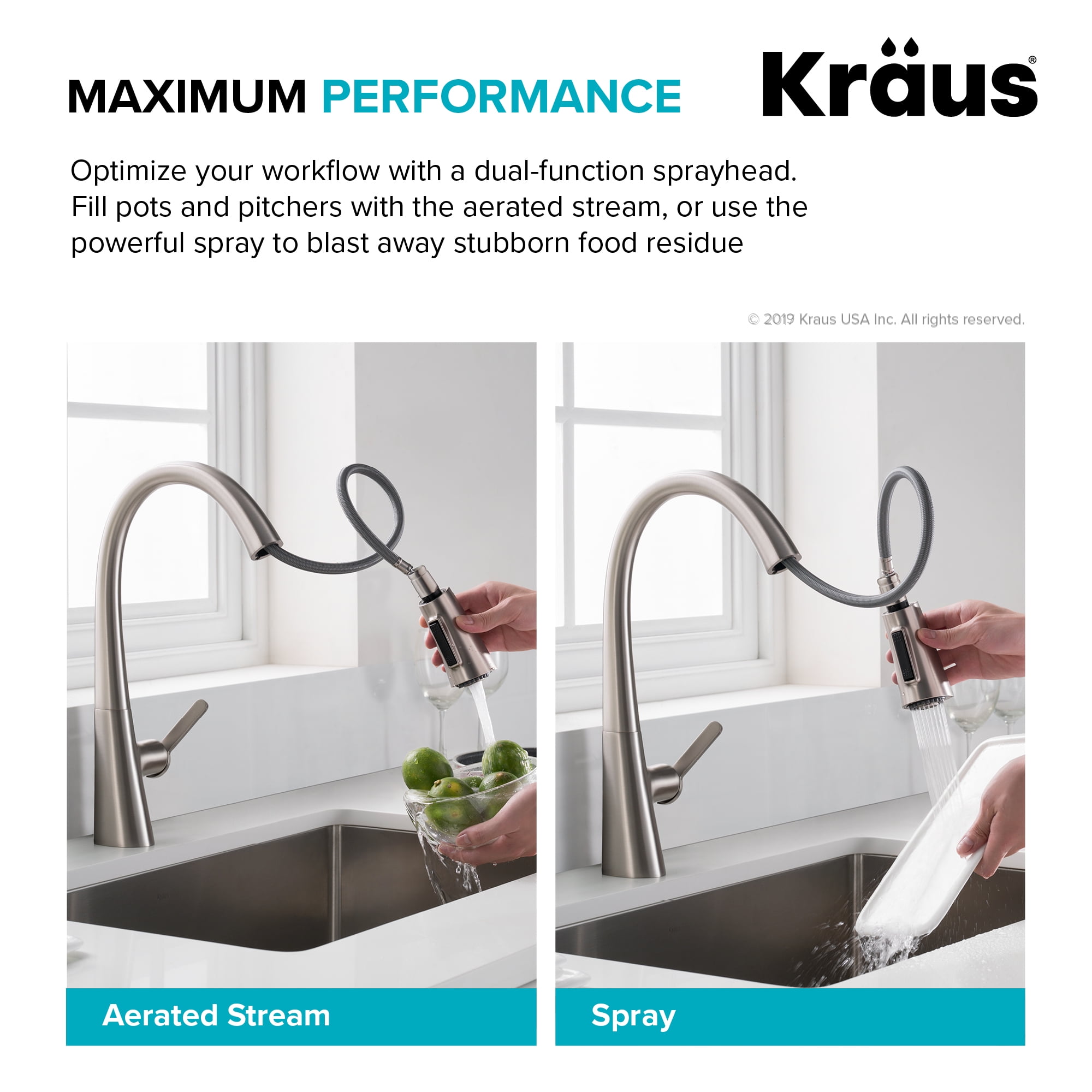 Kraus Nolen Spot Free Stainless Steel Finish Dual Function Pull-Down Kitchen Faucet