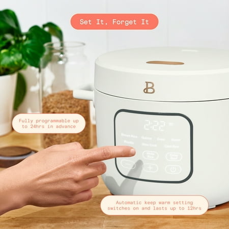 Beautiful 14-Cup Cooked, 6-Cups Uncooked Electric Rice and Grain Cooker, EverGood™ Ceramic Nonstick Coating, White Icing by Drew Barrymore